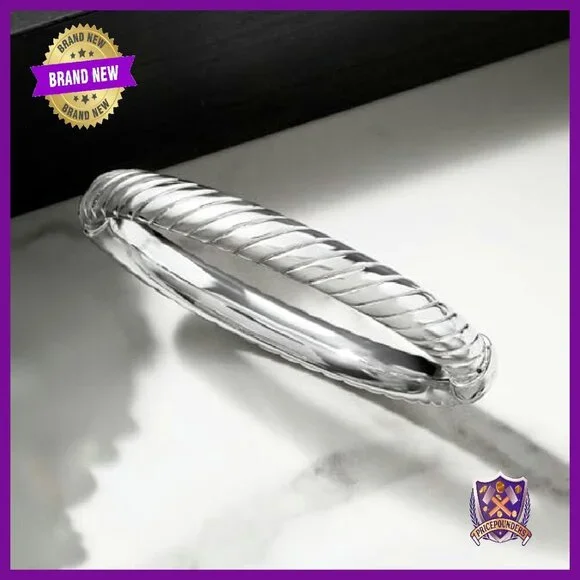 Sterling Silver Spiraled Oval Bangle Bracelet 8.5 Inch Polished Finish